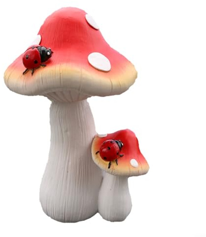 Bonsaï décoratif de jardin en résine fabriquée à la main - Décoration d'extérieur colorée et fantaisiste - Résistante aux intempéries - Motif champignon (A)
