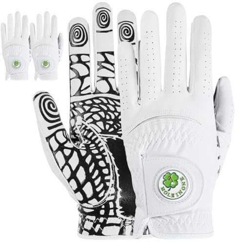 Lot de 2 gants de golf pour homme avec paume en silicone, confortables et respirants avec marqueur de balle, pour gaucher ou droitier, tailles S à XL (blanc, ML, gauche)