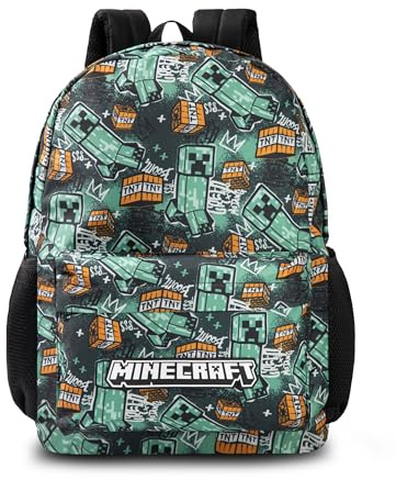 Minecraft Creeper - Zaino per bambini, con cerniera, per il rientro a scuola, unisex, per giochi e scuola, One Size