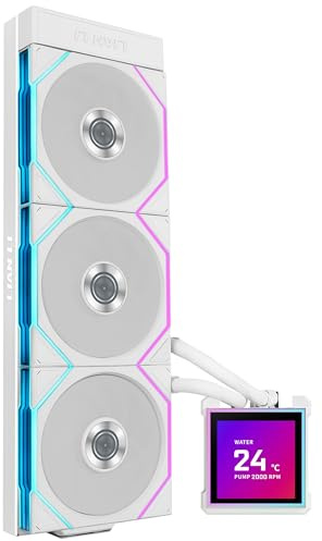 Lian Li HydroShift II LCD-S 360TL All In One CPU Cooler – 360mm Radiator, 3.4” IPS LCD Display, Integrated Tube Cabling, Magnetic Mount Pump Cap, Three UNI FAN TL Wireless RGB Fans - White