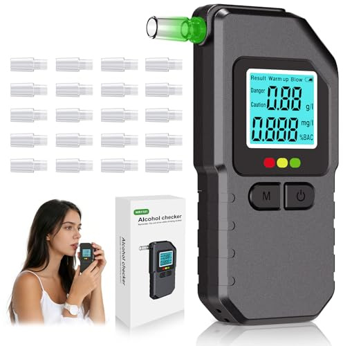 Yikkhy Test Alcoholemia, Alta Precisión Alcoholimetro con 20 Bocas, Alcoholimetro Homologado DGT con Pantalla LED Digital para Fiesta Al Aire Libre En Casa