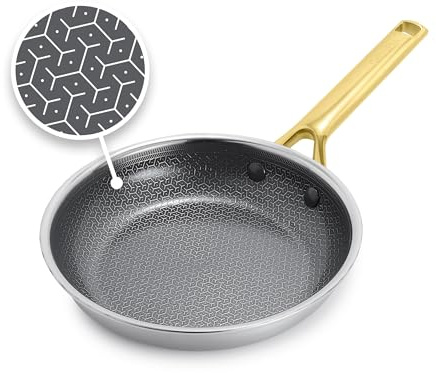 GreenPan Hybrid 8” Nonstick Stainless Steel Frying Pan Skillet, APEX Tri-Ply Thermobond PFAS-Free Ceramic Cookware, Induction & All Cooktop Compatible, Oven Temp to 850°F, Dishwasher Safe, Gold