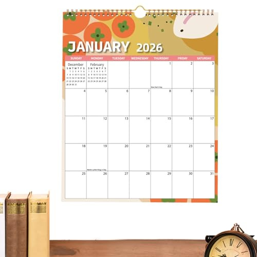 Calendrier mural 2026 – Planificateur hebdomadaire mensuel, papier épais janvier décembre à suspendre | Organiseur d'horaire familial étanche pour la maison, le bureau, l'école, la cuisine, l'année