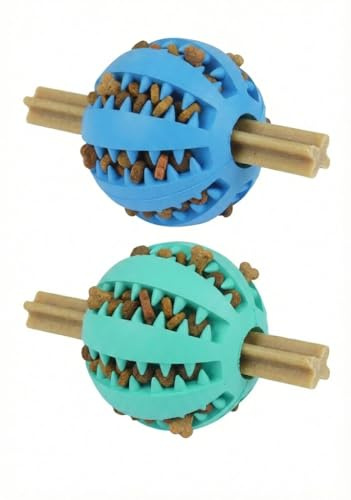 TC Toys - 2-Pack Dog Treat Dispenser Balls (7cm) – Interactive Rubber Puzzle Toy for Boredom & IQ Training – Tough Teeth Cleaning Chew Ball for Medium/Large Dogs – Slow Feeder & Gum Massage – Blue/Tea
