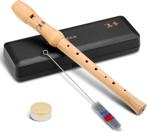 Flauto Dolce Legno,Soprano in Do,flauto dolce soprano, diteggiatura tedesca, 8 fori,3 Pezzi con Custodia Rigida e Kit Pulizia, per Adulti e Bambini