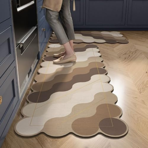 Alfombra Cocina 50X80Cm Marrón Claro Alfombra Vinilica Cocina Cuero,Modernas Lavable Antideslizante Anti Fatiga para Pasillo, Comedor,Hogar Alfombrilla Cocina