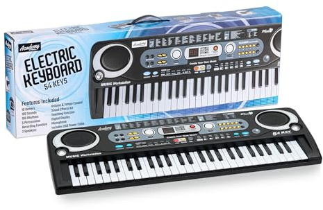 Academy of Music | Kids Piano Keyboard with Microphone - 54 Key, Toy Electric Piano and Lightweight Multi-Functional Music Station for Beginner, Black