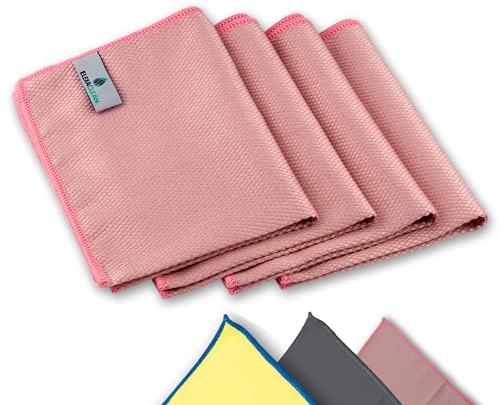 ELEXACLEAN Fenstertuch streifenfrei, Mikrofaser Fensterputztücher (4 Stück, 40x30 cm, rot) Premium Glas Putztücher Auto für Innen & Außen