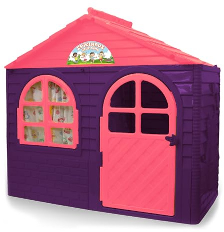 JAMARA 460498 Spielhaus Little Home lila-aus robustem Kunststoff, Montage, stabiles Stecksystem, leicht zu reinigen, Indoor-Outdoor geeignet, Türe/Fenster Lassen Sich öffnen, Vorhänge