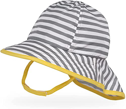 Sunday Afternoons Infant SunSprout Hat - Baby Sun Hat, Neck Cape - Packable - Bucket Sunhat for Baby Boy, Girl - Swim, Pool, Beach - 0-6 Months, 6-12 Months, Quarry Stripe, 6-12 Months