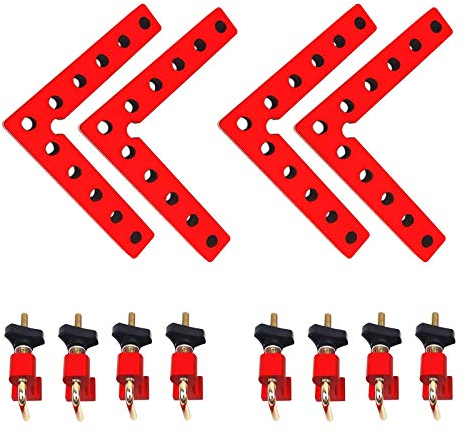 90 gradi di posizionamento quadrati, 4,72 pollici ad angolo retto morsetto con 4 morsetti, lega di alluminio tipo L morsetto angolare falegnameria strumento di bloccaggio per cornici, scatole, armadi