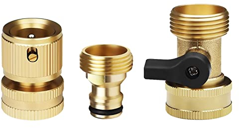 Hydrogarden 3 PC Connettore in Ottone Rapidi Adattatore Rubinetto Cucina Giardino, 3/4 Tubo Attacco, Connettore Rapido per Tubo Flessibile da Giardino per Irrigazione