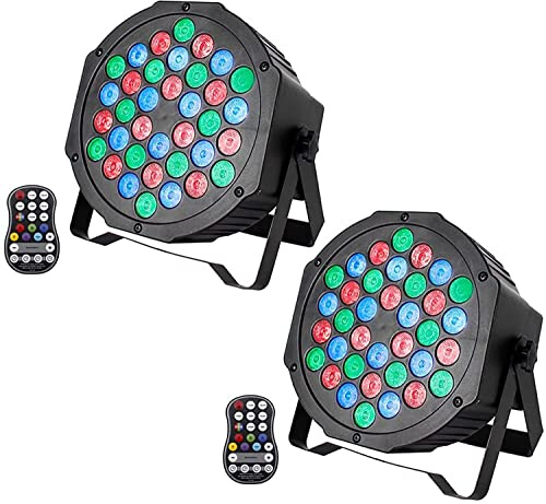 UKing 2 st LED-spotlights uppladdningsbara par, RGB 36 LED nattklubbslampor med fjärrkontroll, 7 lägen scenbelysning för DJ nattklubb bröllopsfest