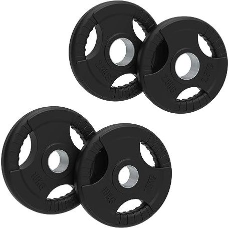 Body Revolution Lot de disques de poids olympiques en caoutchouc à trois poignées pour haltérophilie et bodybuilding Équipement de gym à domicile pour la musculation et les entraînements (25 kg (2,5