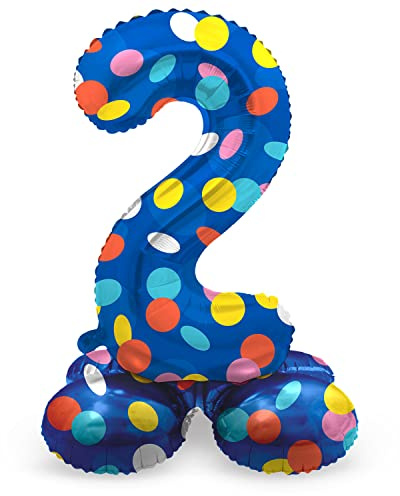 Folat 64782 Palloncino di alluminio Numero con Base Figura 2 Colorful Dots Multicolore 41 cm - decorazione palloncino per compleanno, anniversario, non è necessario l'elio
