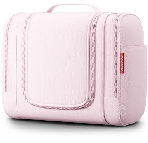 VanLindson Neceser XXL Hombre y Mujer, 9 litros, 3-en-1 Neceser de Viaje Colgante, Gran Neceser de Maquillaje Impermeable, Bolsa de Aseo, Rosa
