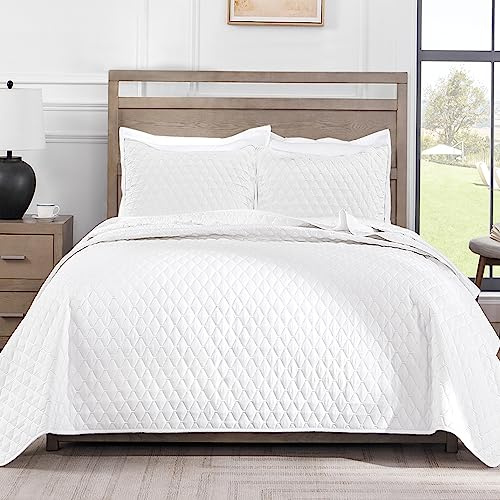 Exclusivo Mezcla Reversible King Size Quilt Bedding Set with Pillow Shams, Lightweight Quilts King Size, Soft Bedspreads Bed Coverlets for All Seasons - (White, 104x96)