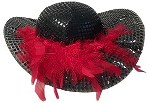 KarnevalsTeufel Damenhut schwarz mit Pailletten und Federn rosa rot schwarz Glitzerhut Karneval (rot)