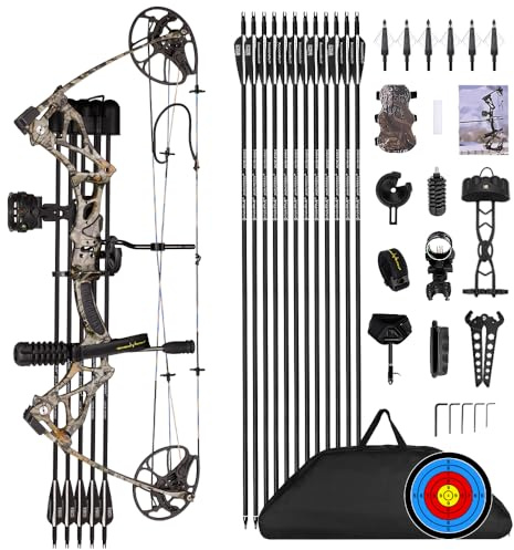 PANDARUS Compound Bow Package for Adults and Teens, 0-70 Lbs Draw Weight,Limbs Made in USA,Lightweight Design，with Archery Hunting Equipment，Limited Life-time Warranty(CAMO Right Handed Pro)