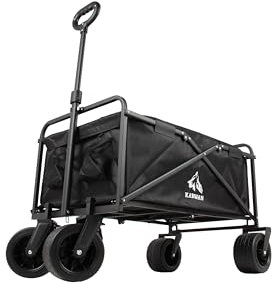 Chariot de Plage Pliable, Chariot de Jardin, Chariot de Transport à roulettes Tout Terrain,Roue Large, Poignée Réglable Charrette pour Extérieur Camping Pique-Nique BBQ Solide (Noir)