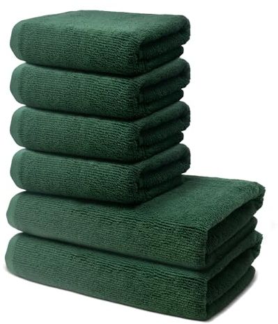 6 er Set Handtücher | 2 Badetücher Erwachsene 70x140 cm + 4 Handtücher 50x100 cm | Frottee Weich & Flauschig | 100% Baumwolle | Frottier Duschtuch Badetuch | Oeko-Tex | 500g/m² | Ôhm | Grün