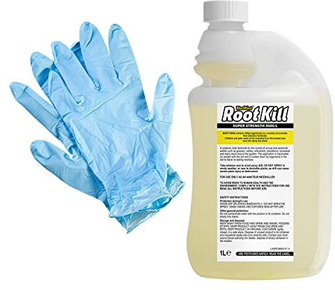 Weedblast RootKill Weedkiller 1 Litre, Super Strength 360 g/L Glyphosate Concentrated Weed Killer, Pair of Gloves, Integral measuring device