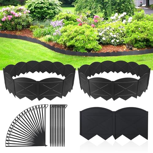 Vashly 6 inch Tall 40Ft Landscape Edging Black Garden Edging with 40Pcs Garden Stakes 7.8 Inch, 40Pcs Edging for Landscaping Plastic Garden Edging Border Flower Bed Edging Borders Lawn Edging