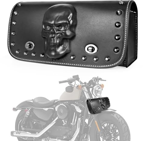 Quixofiber Tool Bag PU Leather Fork Bag 3D Skull Motorcycle Handlebar Waterproof Fork Hold Universal Motorbike Accessory Packet