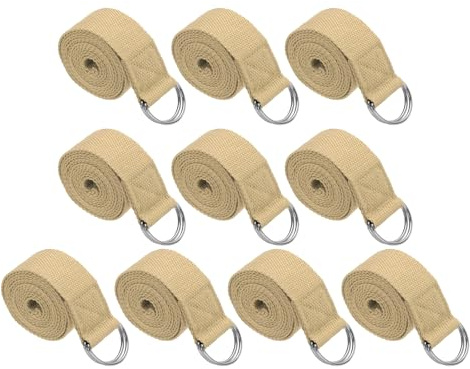 PATIKIL Cinghia da yoga per stretching 1,8 m, 10 pezzi, cintura da yoga in cotone con fibbia regolabile in metallo ad anello a D, fasce elastiche per fitness pilates, cachi