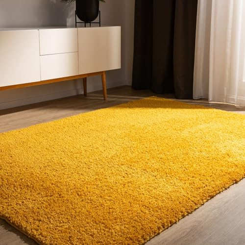 benuta Basic Alfombra Salon Pelo Largo Sohari salón - Amarillo 80x150 cm - Minimalista - Suave Lavable - Dormitorio, Pasillo, Comedor - Suelo Radiante