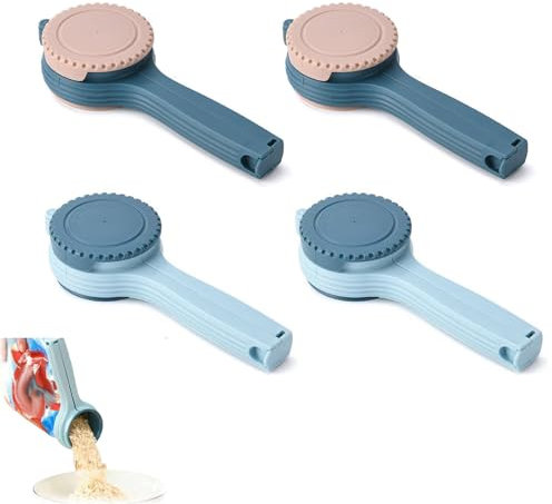 4 Stück Verschlussclips Mit Ausschütter, Snack Clip, Verschlussclips, Clips für Tüten, Verschlussclip für Beutel, Großkaliber Food Snack Bag Clip, Clip für Tüten auf Bohnen, Milchpulver (Rosa+Blau)