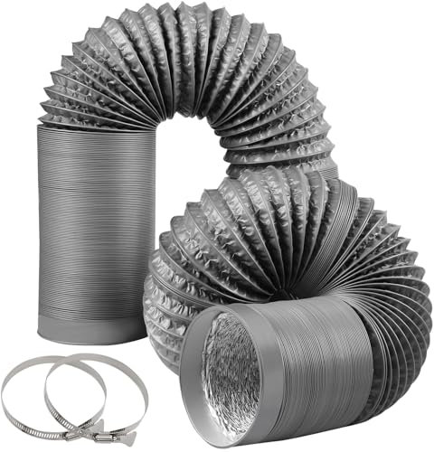 4-Inch Dryer Vent Hose 26FT, Flexible Aluminum Duct with 2 Clamps, Heavy-Duty Four Layer Protection for HVAC Ventilation and Exhaust Gray