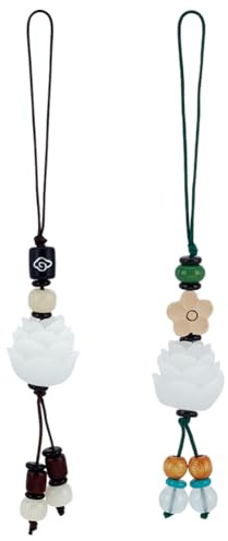 FINGERINSPIRE 2Pcs 2Styles Resin Lotus Flower Phone Charm 13.5x2cm Mobile Pendant Lucky Charm Lanyard Decoration for Mobile Keychain Bag