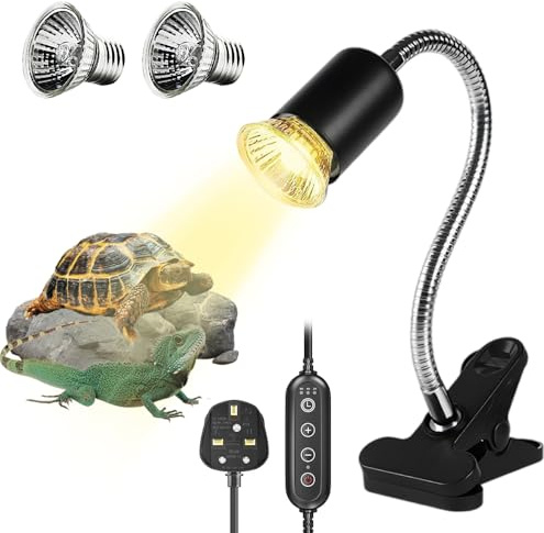 Afenau Tortoise Heat Lamp, UVA UVB Basking Light with 50 W, 75 W Bulb, 360° Rotatable Heat Lamp for Reptiles with Timer and Clip, Reptile Heat Lamps for Lizard, Snake, Chameleon, Beared Dragon