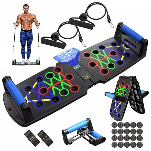 FumyFumy Push up Board Planche Pompe Musculation, Push Pro Machine Musculation Maison Planche a Pompe avec Antiglisse Poignées, Planche Push up Bar avec Fonction de Comptage et 2 Cordes de Résistance