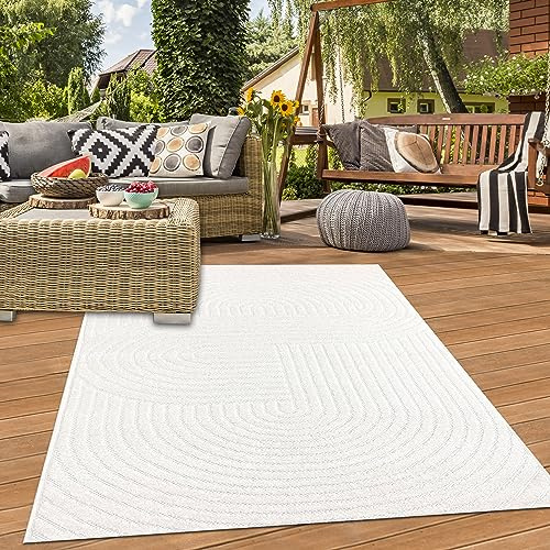 Teppich-Traum Teppich Wohnzimmer Balkon Terrasse modern Boho Design wetterfest robust pflegeleicht Creme 240x340 cm