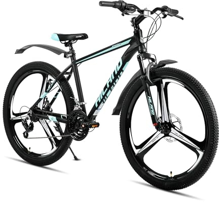Hiland Mountain bike per adulti da 26 pollici, freni a disco anteriori e posteriori, 3 raggi, 18 velocità, telaio in alluminio leggero, unisex, forcella ammortizzata，blu