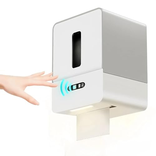 YUEHISY Distributore di Asciugamani di Carta da Parete Automatica, Sensore Intelligente Senza Touch con 3 Lunghezze Personalizzate e Luce Notturna, per Bagno, Hotel, (GREY)