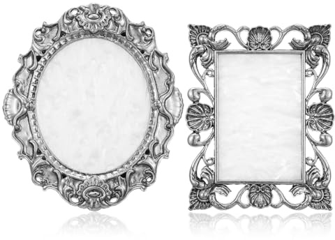 WJIAAA 2Pcs Resin Nail Art Palette with Vintage Metal Frame, Retro Nail Polish Mixing Plate, Cosmetic Display Board for Nail Art and Makeup Blending(Silver)