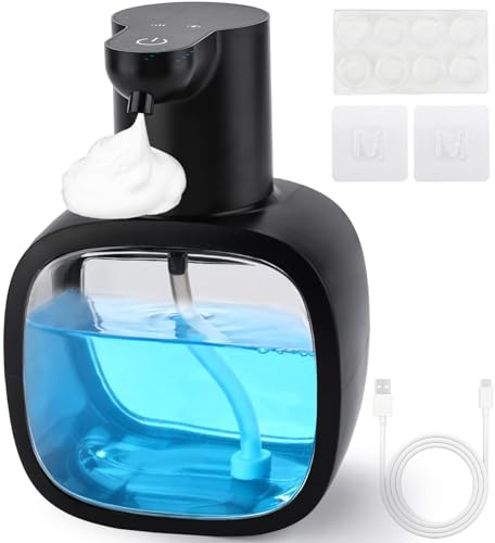 IGUGI Dispenser Sapone Automatico,Dosatore Sapone Bagno Muro, dispenser sapone schiuma,USB C Ricaricabile a Parete 500ml,Automatico Elettrico con Sensore,4 Livelli Regolabile per Cucina e Bagno