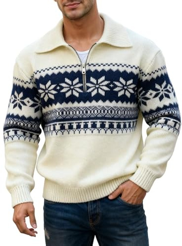 EQWIGKEIT Jersey noruego para hombre, cálido, manga larga, jersey de invierno, básicos, cuello alto, con cremallera, jersey de invierno, vintage, manga larga, jersey de punto, A2 beige., XXL