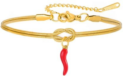 Dreamtimes Infinity Knot Bracelet en forme de corne italienne pour femmes et hommes - Réglable - En acier inoxydable - Bijou porte-bonheur - Cadeau