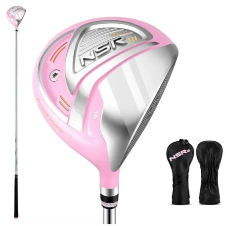 NSR III Golfklubbar för kvinnor högerhänt nr.1/No.3/No.5 Hybrid träklubb titan golfdriver kolskaft hög studs med huvudskydd (#3, rosa)