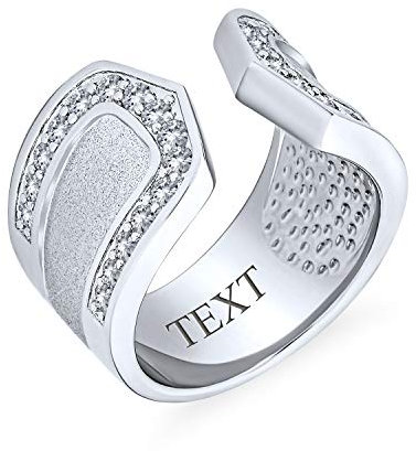 Bling Jewelry Personnalisez La Bague De Mode À Bande Ouverte En Finition Mate Martelée Brossée Avec Accent En Zircone Cubique De Style Bohème Géométrique Pour Femmes Plaquée Argent Gravée Sur Mesure