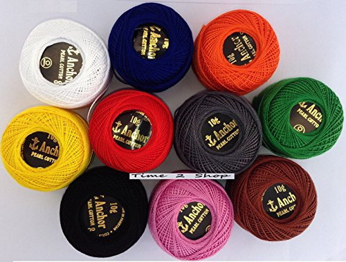 10 Anchor Balls Embroidery Pearl Cotton. No.8, Most demanding Vibrant Colours