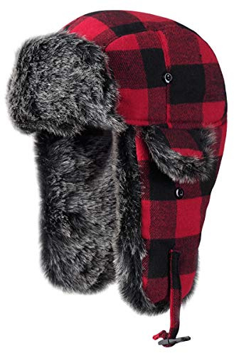 ONWAY Trapper Hat Winter Hats for Women Men with Faux Fur Ear Flaps Red