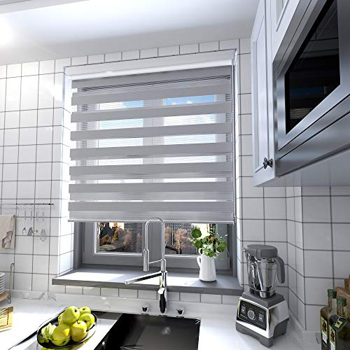 interGo Doppelrollo Klemmfix Ohne Bohren, B90cm x H210cm Duo Rollo mit Aluminium Kassette, Seitenzugrollo Easyfix für Fenster & Türen - Grau