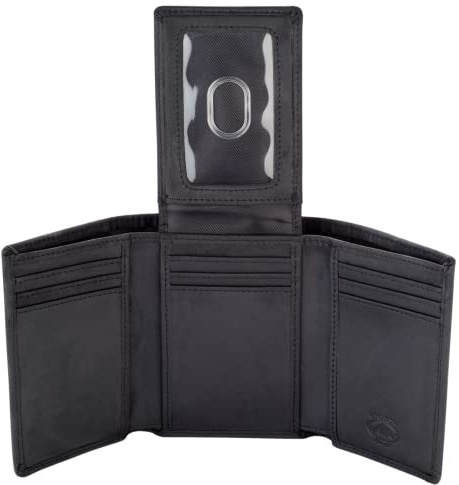 Stealth Mode Trifold Leather Wallet for Men with ID Holder and RFID Blocking (Black)