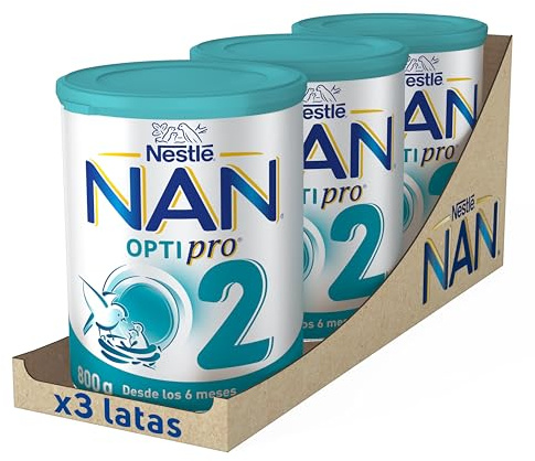 Nestlé NAN OPTIPRO 2 Leche de continuación en polvo, 3 botes de 800gr