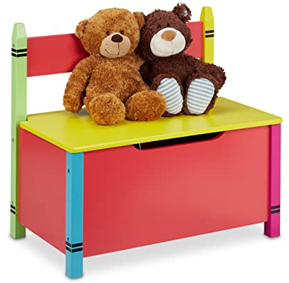 Relaxdays Panchetta con Cassapanca, Salvaspazio, con Coperchio, Cameretta Bambini, HLP 54,5x60x35 cm, MDF, Multicolore, Fibra di Legno